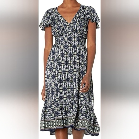 Max Studio Floral Flutter Sleeve Ruffle Midi Dress Size Medium - Picture 1 of 11